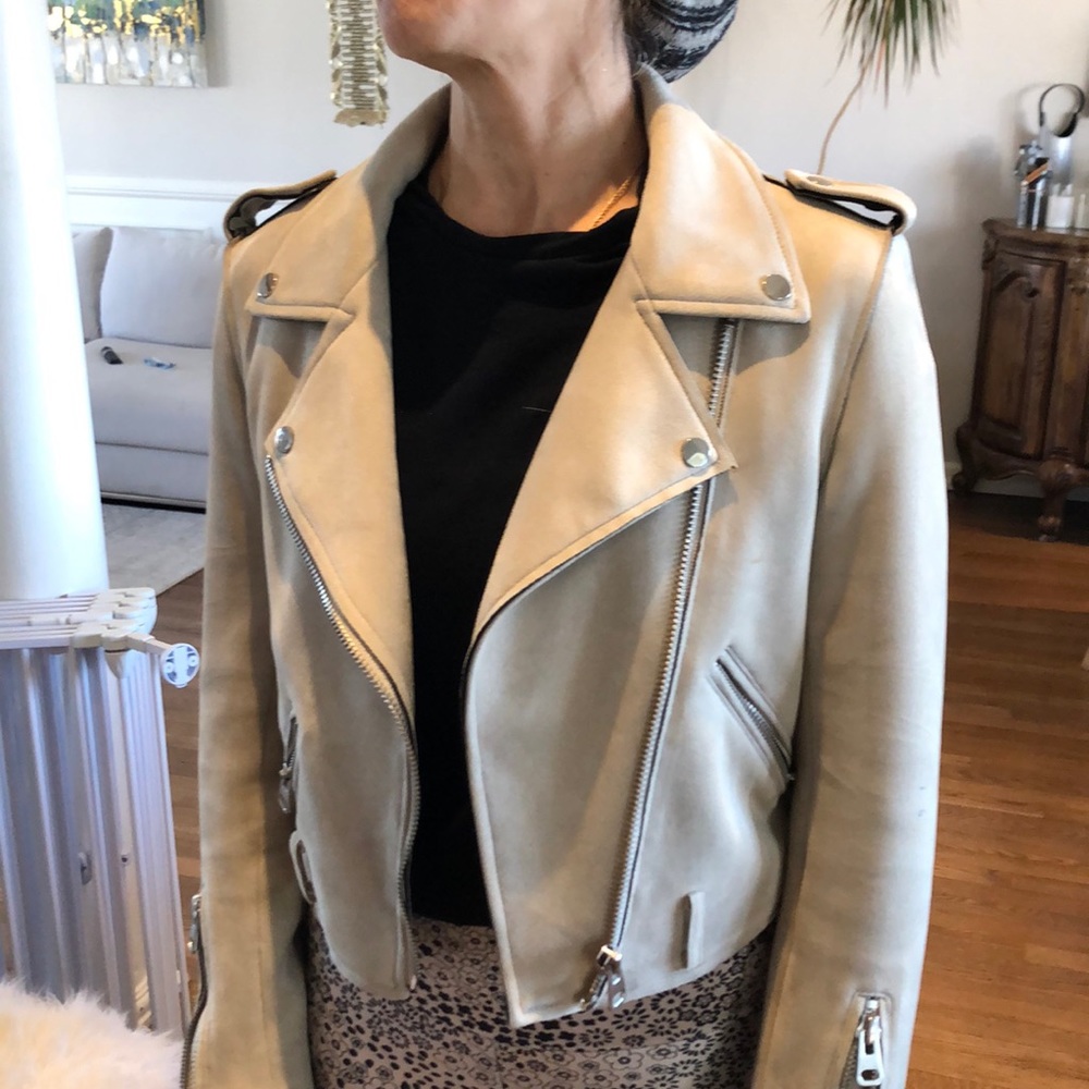 Zara camel crop suede moto jacket size M.